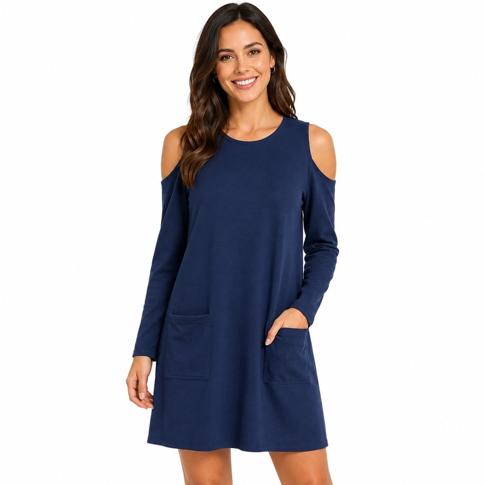 Abercrombie Fitch Navy Cold Shoulder Knit Dress Sz L Minimalist Pockets